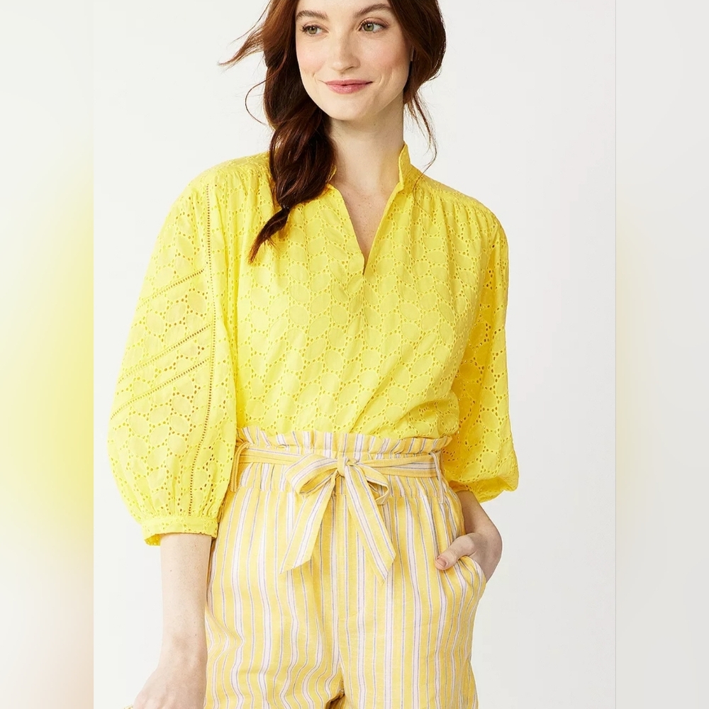 Draper James RSVP Cotton Bright Yellow Peplum Cottage Top Plus Size XXL